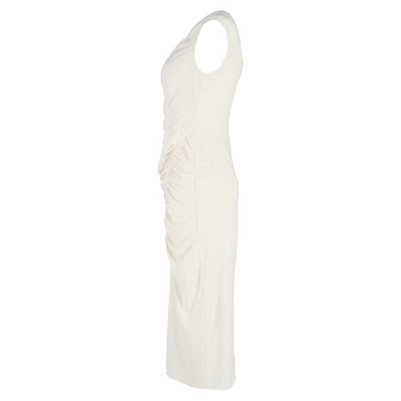 Self-Portrait Asymmetric Ruched Stretch-jersey Midi Dress In Ivory Polyester